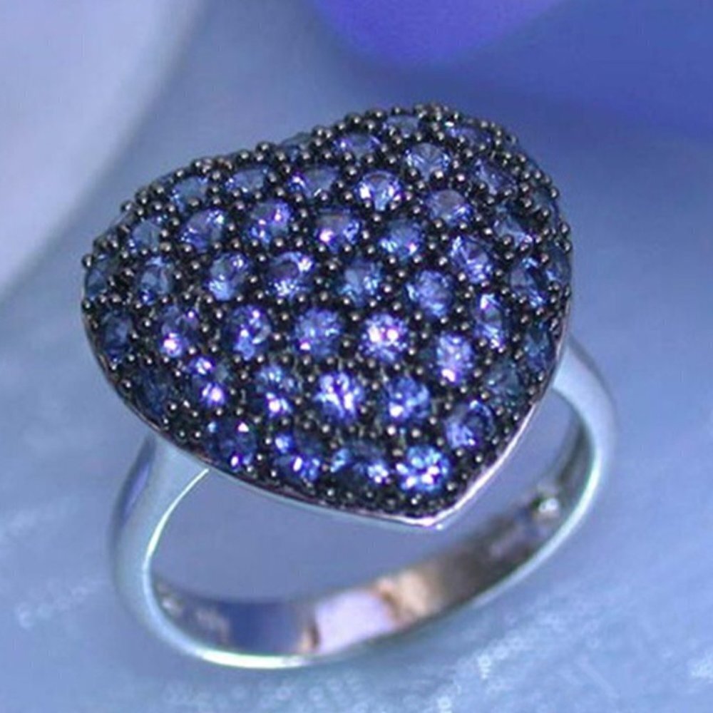 💥 Sweet Large Heart Royal Blue Crystal CZ Beautiful Silver Rings Women,PD736